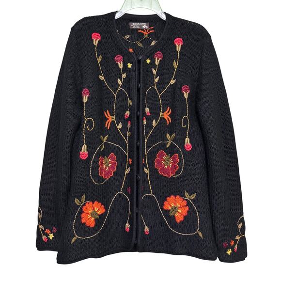 QUIPU Fall Floral Embroidered Baby Alpaca Wool Button Up Sweater Women's XXL - Picture 1 of 9